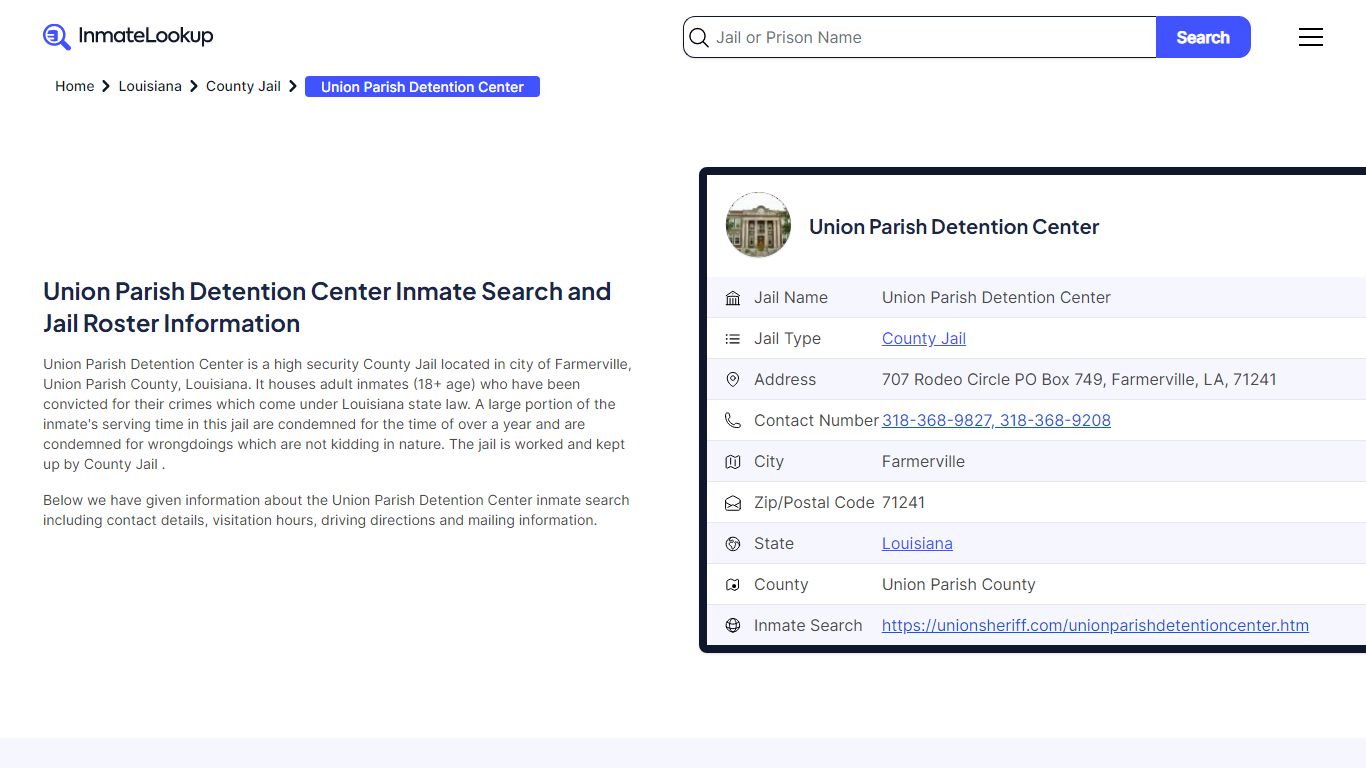 Union Parish Detention Center Inmate Search, Jail Roster, Bookings ...