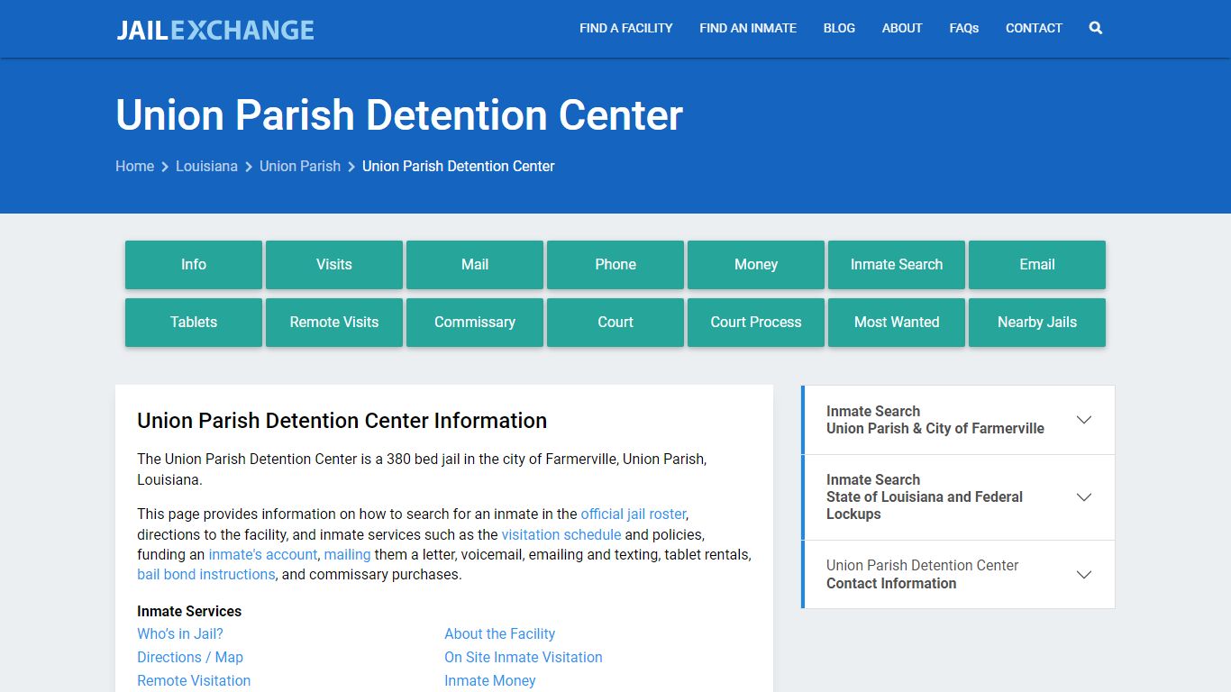 Union Parish Detention Center, LA Inmate Search, Information